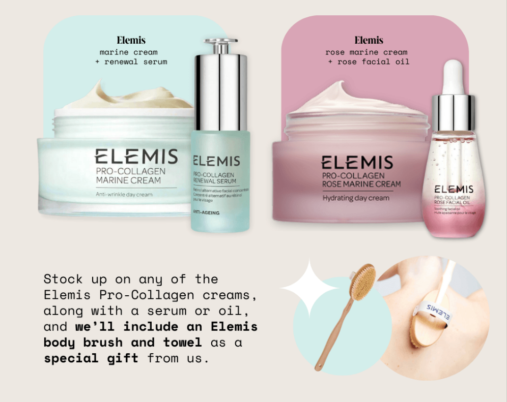 Elemis Pro-Collagen Rose Marine Cream & Facial Oil Set with FREE Elemis Body Detox Skin Brush