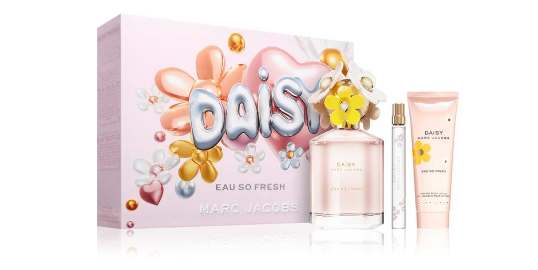 Marc Jacobs DAISY Eau So Fresh Gift Set – 125ml EDT + 75ml Body Lotion + 10ml Purse Spray – Best UK Price